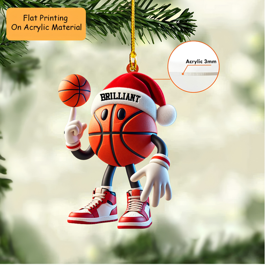 Personalized Basketball Christmas Ornament, Cartoon Basketball Acrylic, Custom Christmas Ornament Gift, Keychain Basketball, Car Ornament Basketball