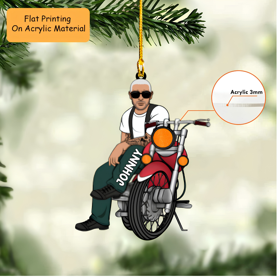 Personalized Christmas Biker Ornament, Biker Man, Custom Ornament Christmas Gift, Keychain Biker Christmas, Car Ornament Biker Christmas