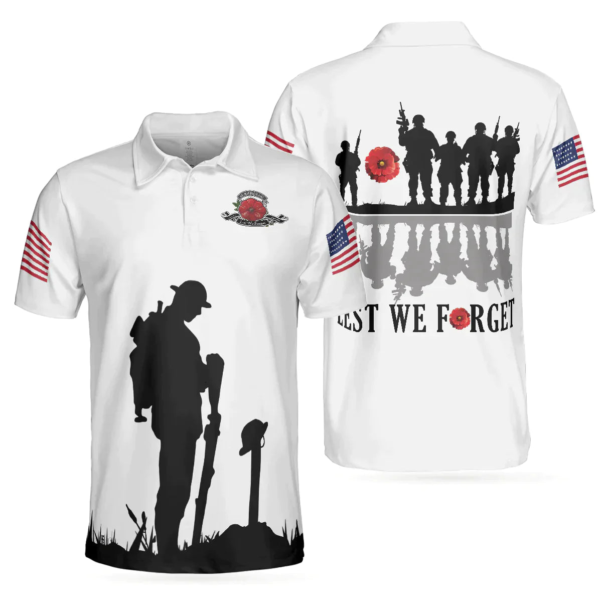 White American Flag Veteran's Day Men Polo Shirt, Lest We Forget Veteran Polo Shirt, Best Gift For Veterans - Amzanimalsgift