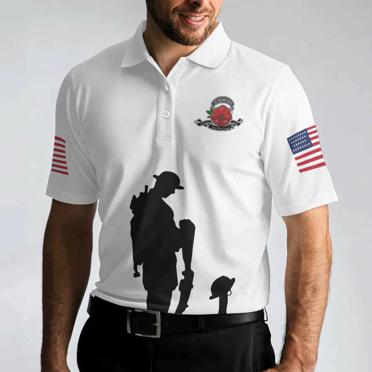 White American Flag Veteran's Day Men Polo Shirt, Lest We Forget Veteran Polo Shirt, Best Gift For Veterans - Amzanimalsgift