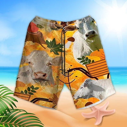 White Cow Aloha Hawaiian Shirt - White Cow Autumn Symbol Pattern Hawaiian Shirt, Autumn Leaves Hawaiian Shirt For Men & Women, Cow Lover - Amzanimalsgift