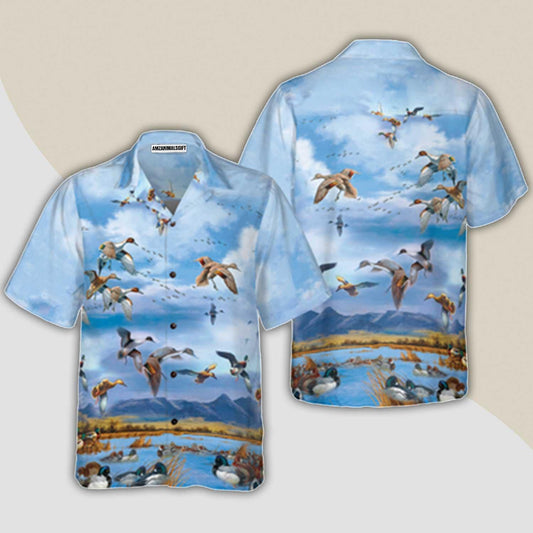 Wild Duck Keep Your Freedom Hawaiian Shirt, Duck Aloha Shirt For Men - Perfect Gift For Husband, Boyfriend, Friend, Family - Amzanimalsgift