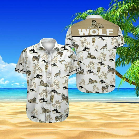 Wolf Aloha Hawaiian Shirt - Wolf Palm Trees Pattern Hawaiian Shirt, Tropical Coconut Hawaiian Shirt For Men & Women, Wolf Lover - Amzanimalsgift