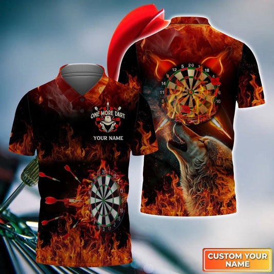 Wolf And Darts Custom Name Men Polo Shirt, Flame Bullseye Dartboard Personalized Men Polo Shirt Gift For Darts Lovers, Friend, Team Player - Amzanimalsgift