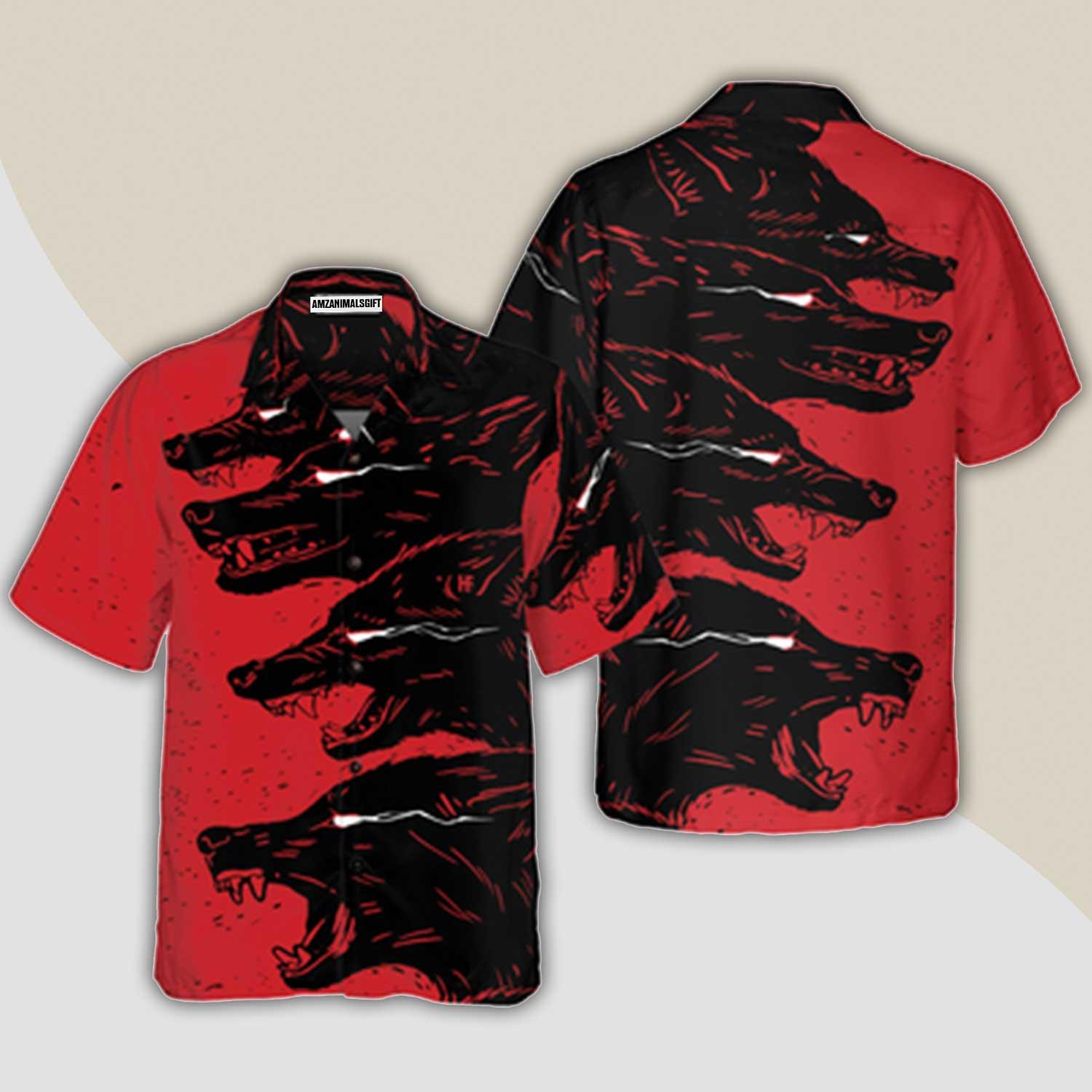 Wolf Hawaiian Shirt, Dangerous Black Wolf Aloha Shirt For Men - Perfect Gift For Husband, Boyfriend, Friend, Family - Amzanimalsgift