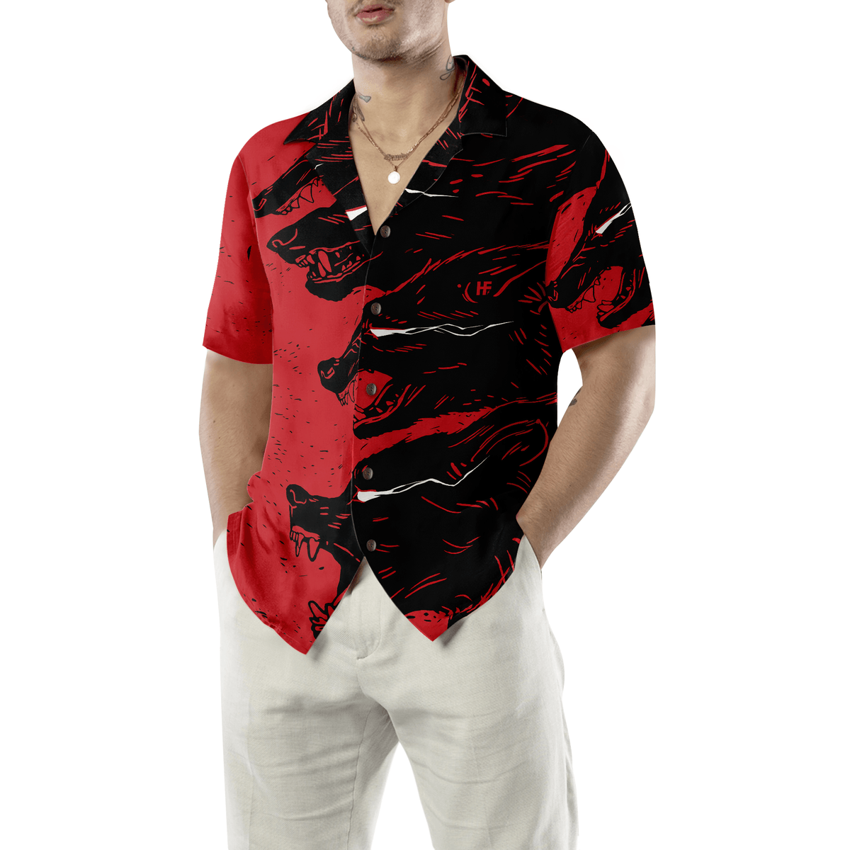 Wolf Hawaiian Shirt, Dangerous Black Wolf Aloha Shirt For Men - Perfect Gift For Husband, Boyfriend, Friend, Family - Amzanimalsgift