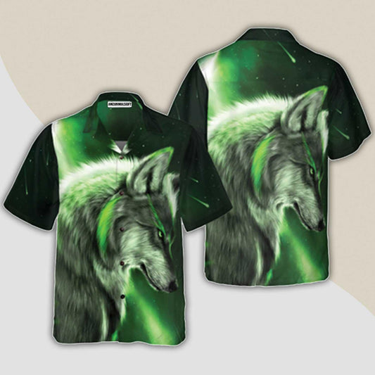 Wolf Hawaiian Shirt, Fantasy Green Wolf Aloha Shirt For Men - Perfect Gift For Husband, Boyfriend, Friend, Family - Amzanimalsgift