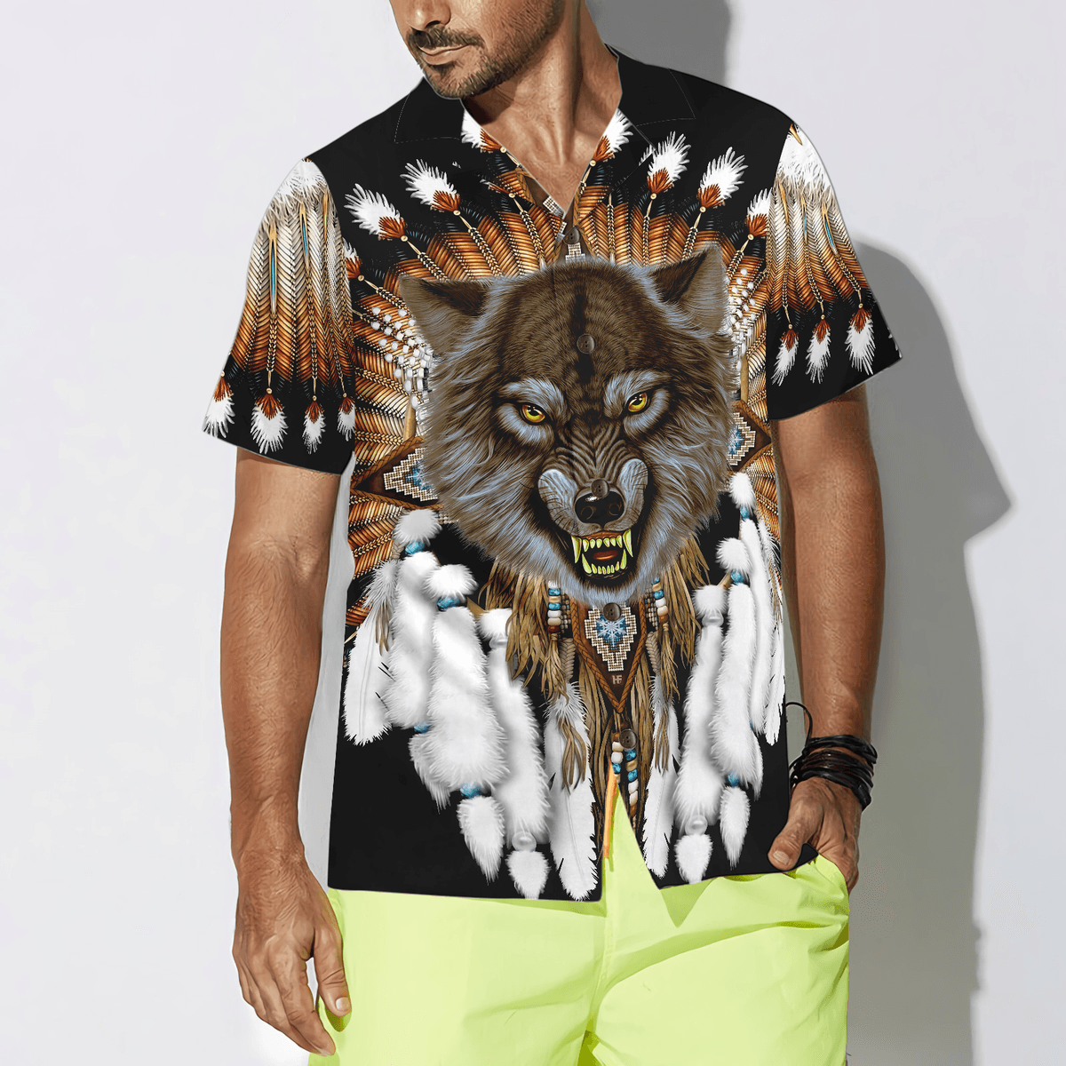 Wolf Hawaiian Shirt, Tribal Angry Wolf Aloha Shirt For Men - Perfect Gift For Husband, Boyfriend, Friend, Family - Amzanimalsgift