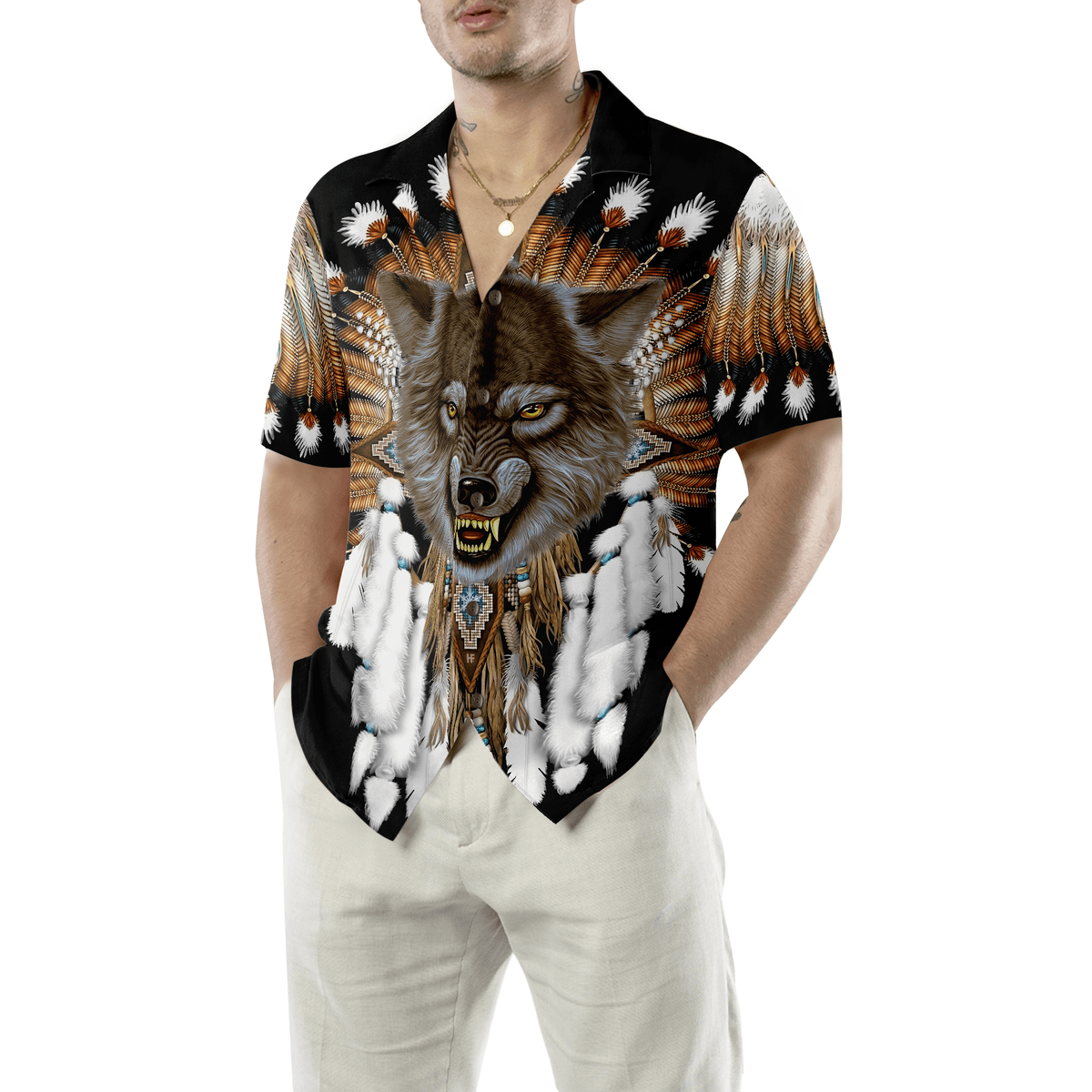 Wolf Hawaiian Shirt, Tribal Angry Wolf Aloha Shirt For Men - Perfect Gift For Husband, Boyfriend, Friend, Family - Amzanimalsgift