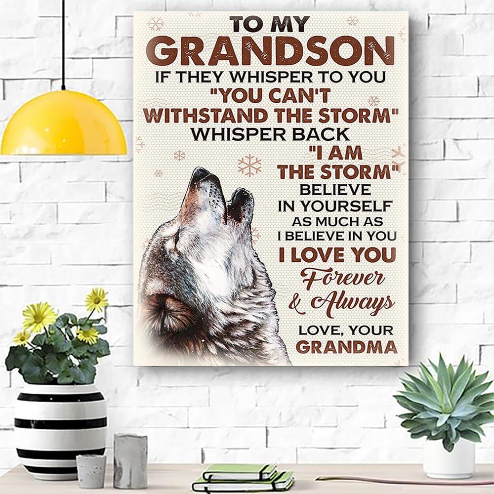 Wolf To My Grandson I Love You Forever & Always - Matte Canvas, Wall Decor Visual Art - Perfect Gift For Grandson From Grandma, Gift For Wolf Lover - Amzanimalsgift