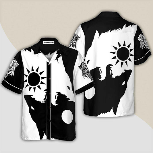 Wolves Hawaiian Shirt, Day And Night Wolves Hawaiian Shirt - Perfect Gift For Wolf Lovers, Husband, Boyfriend, Friend, Family - Amzanimalsgift