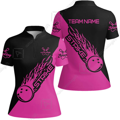 Customized Bowling Team Shirt, Bowling Strike Black And Pink Uniform Shirt, Perfect outfit For Bowlers, Bowling Team