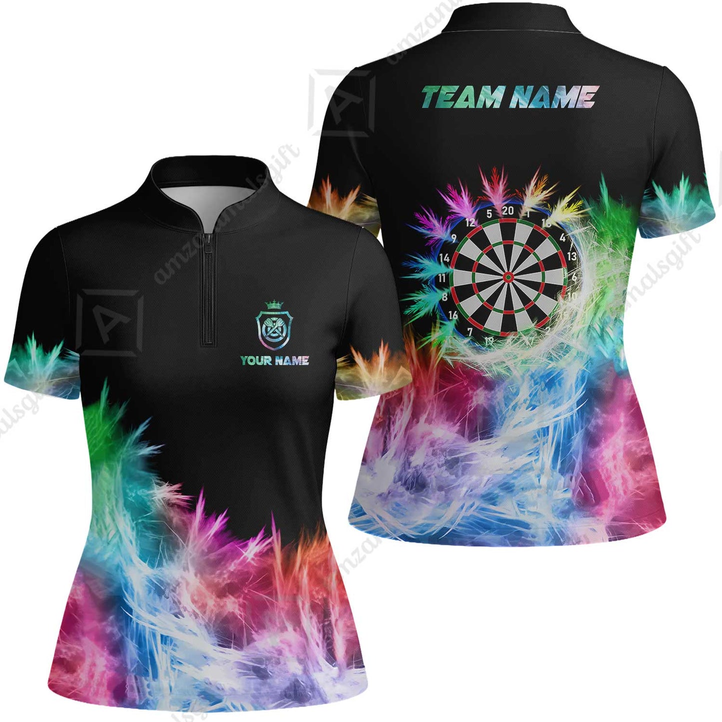Customized Darts Women Jersey Shirt, Darts Icy Light Black And Multi Color Team Women Jersey Shirt Jersey For Darts Player