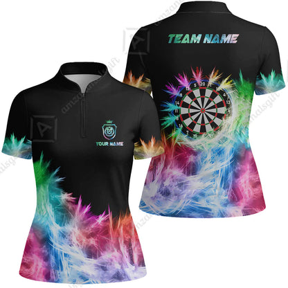 Customized Darts Women Jersey Shirt, Darts Icy Light Black And Multi Color Team Women Jersey Shirt Jersey For Darts Player