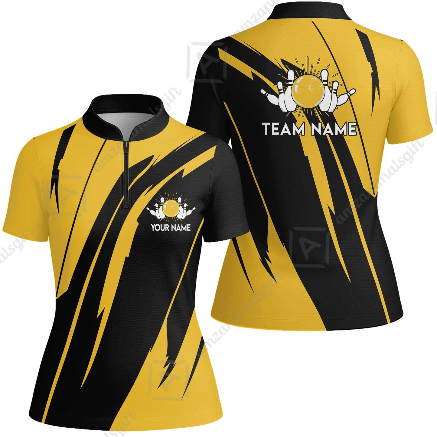 Custom Bowling Team Jerseys Polo Shirts, Ocean Blue Yellow Bowling uniforms, Custom Bowling Shirts With Personalized Name And Team Name