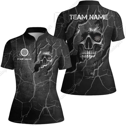 Customized Darts Women Jersey Shirt, Torn-Up Skull Dartboard Eyes Darts Women Jersey Shirt Team Style Jersey for Darts Players