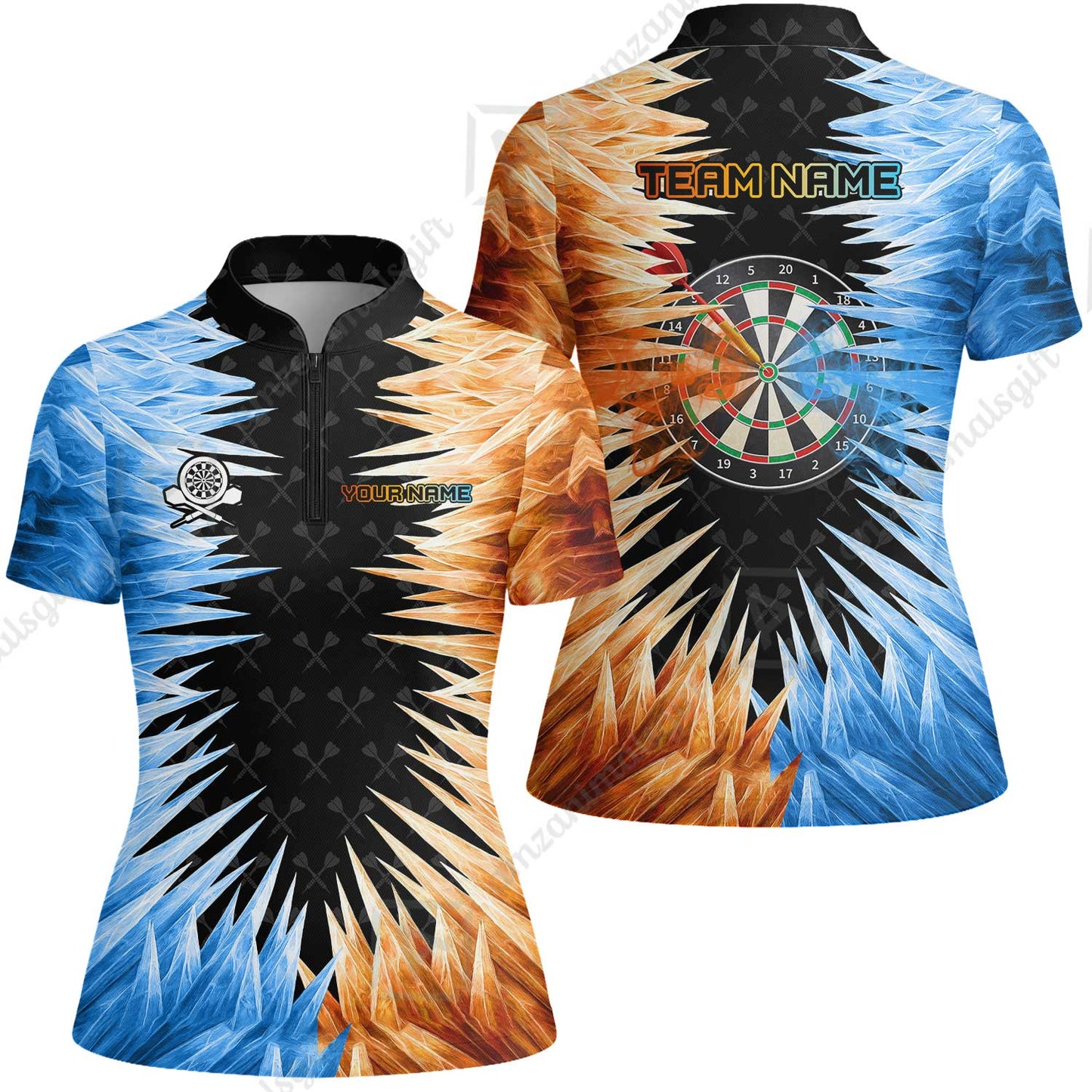 Customized Darts Women Jersey Shirt, Darts Dartboard Ice And Fire Multicolor Women Jersey Shirt Jersey For Darts Players