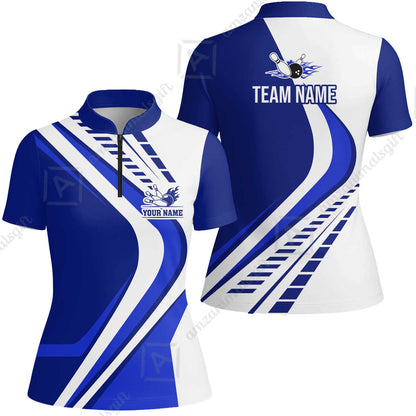 Customize Your Name, Team Name Bowling Jersey, Bowling Team Jersey Multicolor Polo Quarter-Zip Shirts, Custom Bowling Uniforms Jerseys