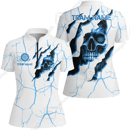 Customized Darts Women Jersey Shirt, Torn-Up Skull Dartboard Eyes Darts Women Jersey Shirt Team Style Jersey for Darts Players