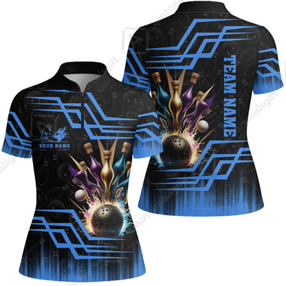 Customized Bowling Unisex Polo, Bowling And Pins Royal Multicolor Option Customized Name And Team Name For Bowling Team