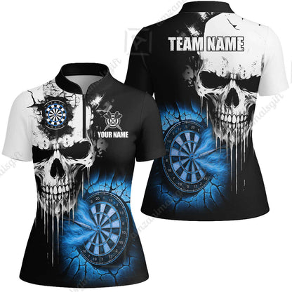 Custom Grunge Skull Crack Wall Darts Team Women Jersey Shirt, Customized Name Team Name Darts Polo Team Jerseys Uniform