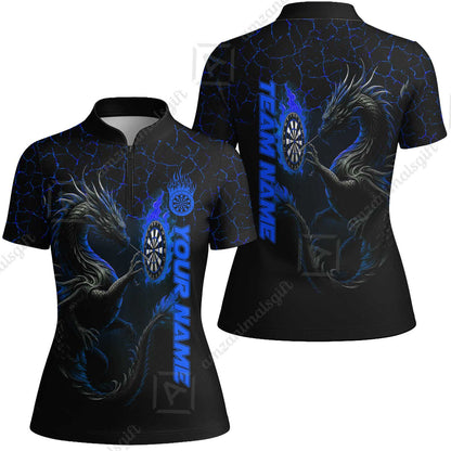 Customized Darts Women Jersey Shirt, Big Dragon Dartboard Flame Darts Women Jersey Shirt Team Style Jersey for Darts Players