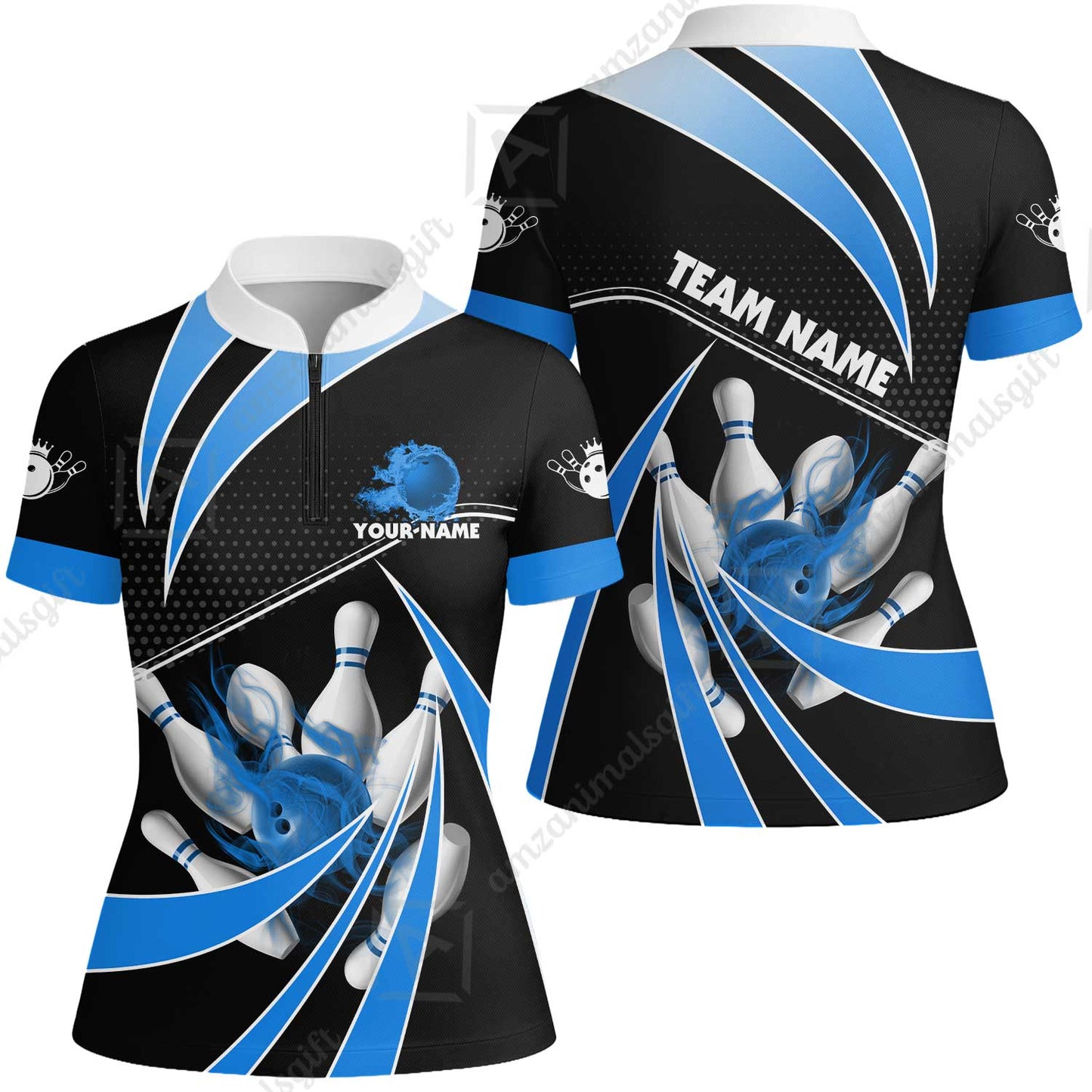 Customized Bowling Women Jersey Shirt, Bowling Ball & Pins Fire Light Sport Women Jersey Shirt Multicolor Option For Bowlers