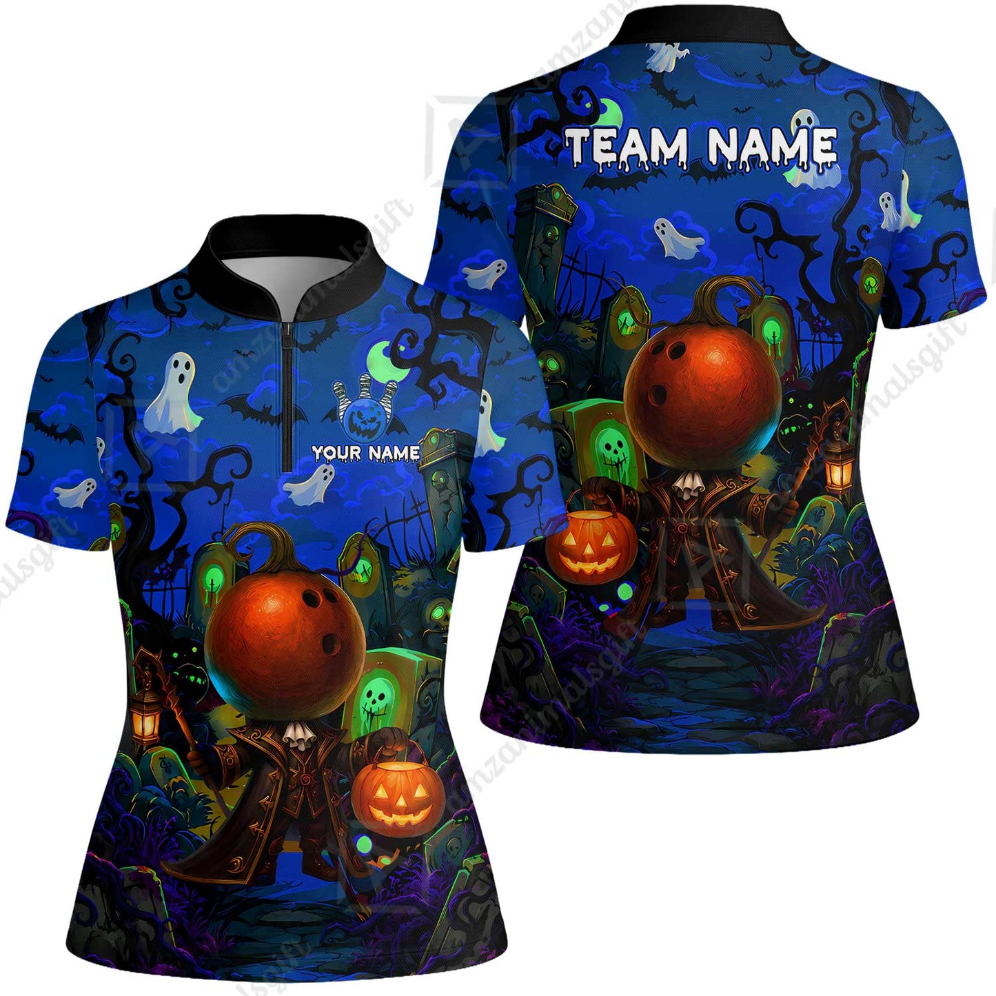 Custom Bowling Jersey Polo Shirt, Halloween Spooky Strike, Custom Bowling Jersey Team Shirt For Players With Name & Team Name