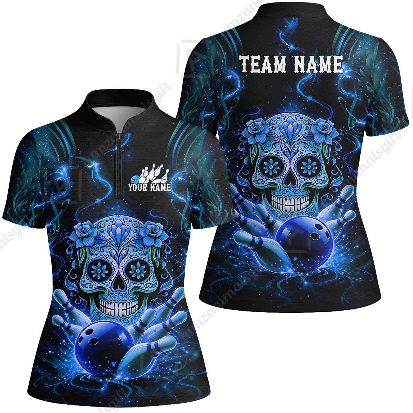 Customized Darts Team Jersey, Sugar Skull Bowler, Personalized Polo Shirt For Players With Name & Team Name