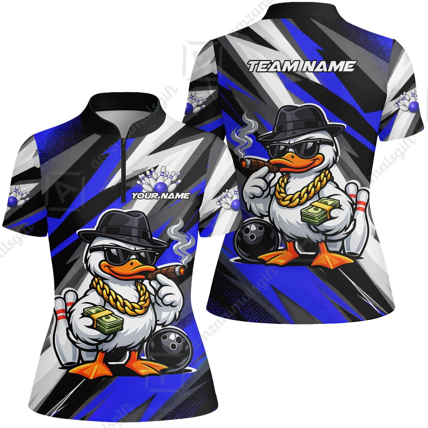 Custom Bowling Jersey Polo Shirt, Boss Hustle Duck Gangster Style, Custom Bowling Jersey Team Shirt For Players With Name and Team Name