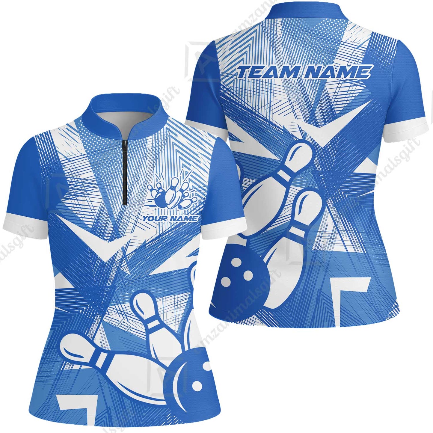 Customized Bowling Women Jersey Shirt, Bowling Ball And Pins Esports Pattern Women Jersey Shirt Uniform For Bowlers