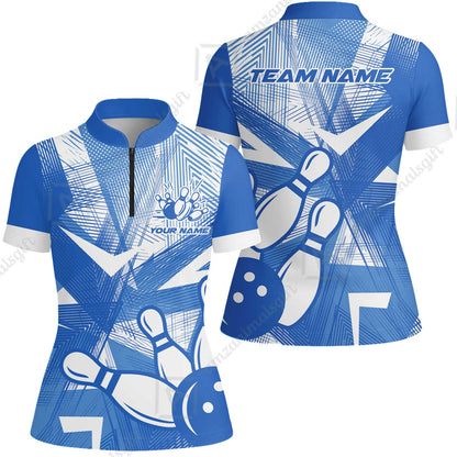 Customized Bowling Women Jersey Shirt, Bowling Ball And Pins Esports Pattern Women Jersey Shirt Uniform For Bowlers