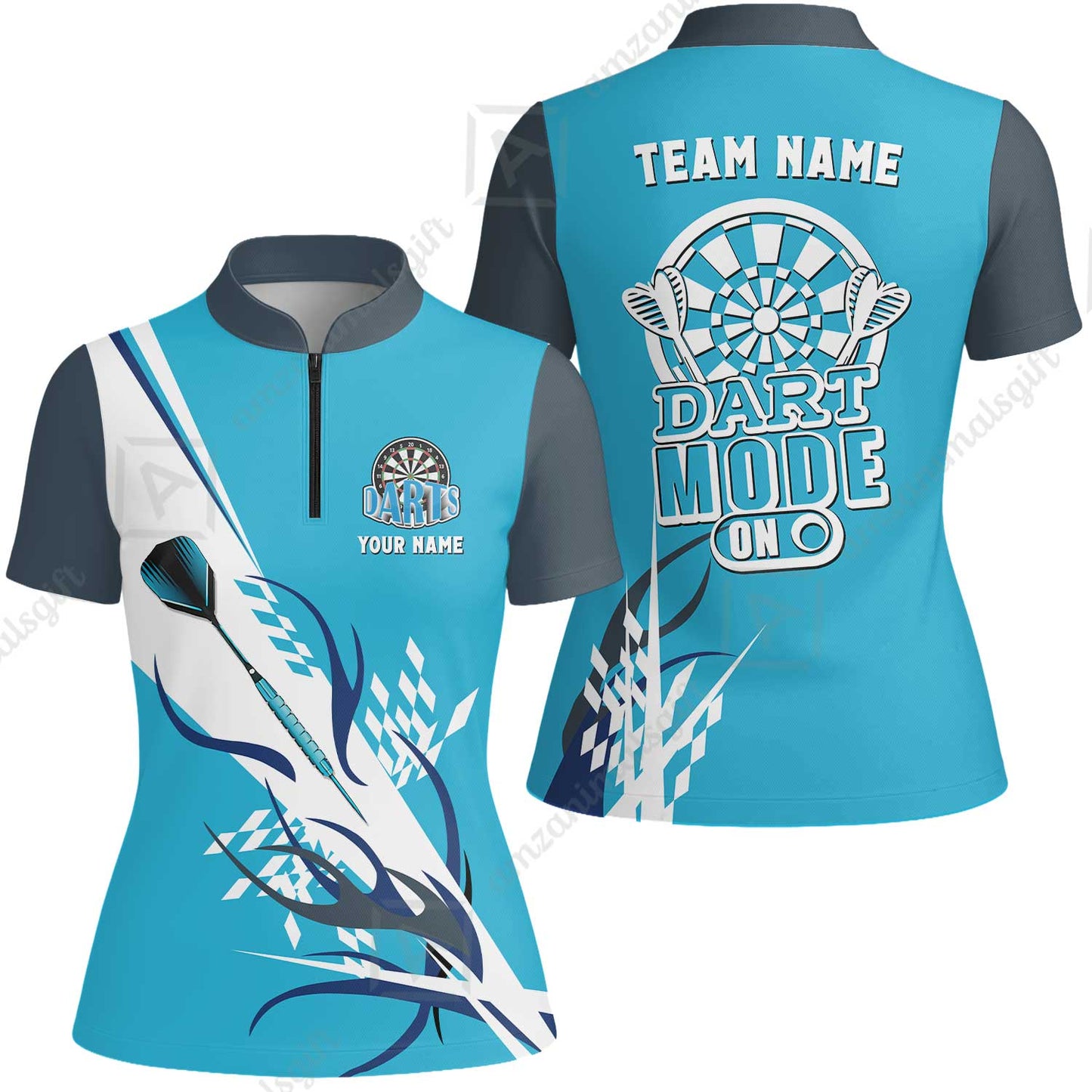 Custom Darts Mode On Multi-Color Team Jersey Polo Quarter-Zip Shirts, Customized Name Team Name Darts Team Jerseys Uniform
