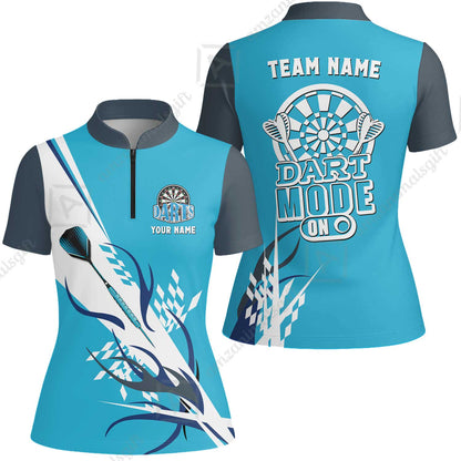 Custom Darts Mode On Multi-Color Team Jersey Polo Quarter-Zip Shirts, Customized Name Team Name Darts Team Jerseys Uniform