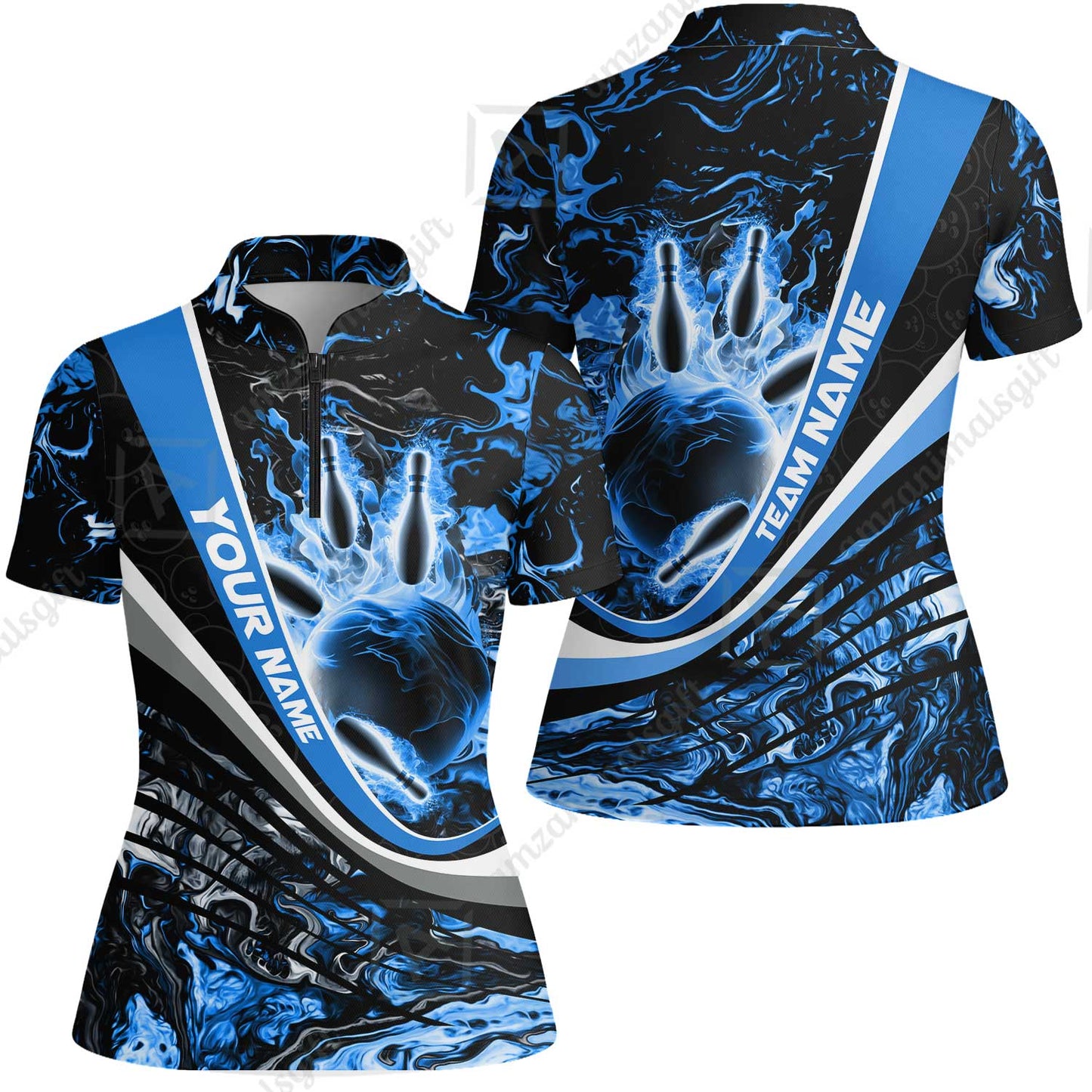 Customized Bowling Polo, Flaming Magma Bowling And Pins Multicolor Option Customized Name Team Name For Bowling Team Shirts