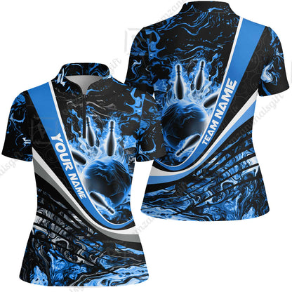 Customized Bowling Polo, Flaming Magma Bowling And Pins Multicolor Option Customized Name Team Name For Bowling Team Shirts