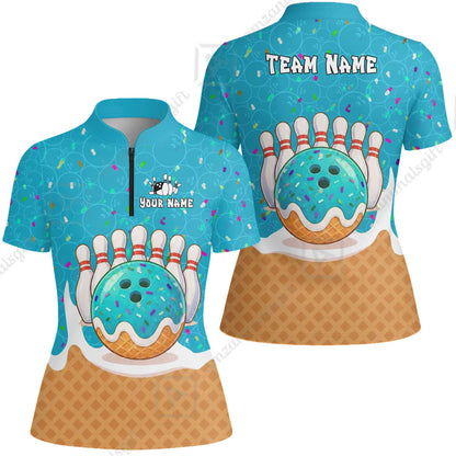 Custom Bowling Jersey Polo Shirt, Bowling Sprinkles Ice Cream Cone, Personalized Name & Team Name