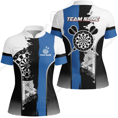 Custom Grunge Style Darts Team Jersey Polo Quarter-Zip Shirts, Custom Darts Team Jerseys Uniform, Personalized Name And Team Name