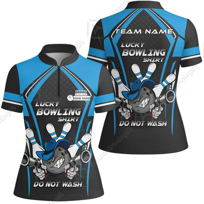 Customized Bowling Team Women Jersey Shirt, Lucky Bowling Shirt Do Not Wash Bowling Ball Aiming Guns, Personalized Name Bowling Shirt