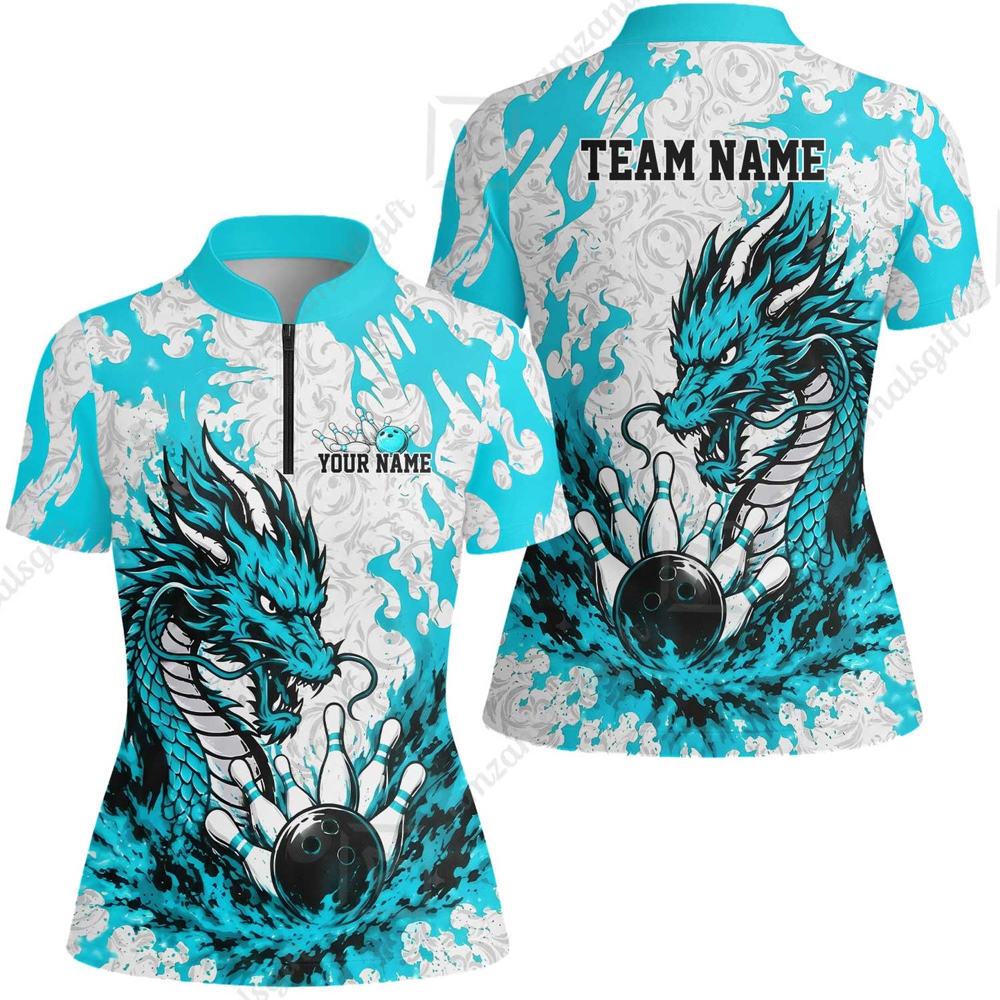 Custom Bowling Jersey Polo Shirt, Fierce Crimson Fire Dragon Strike, Custom Bowling Jersey Team Shirt For Players With Name and Team Name