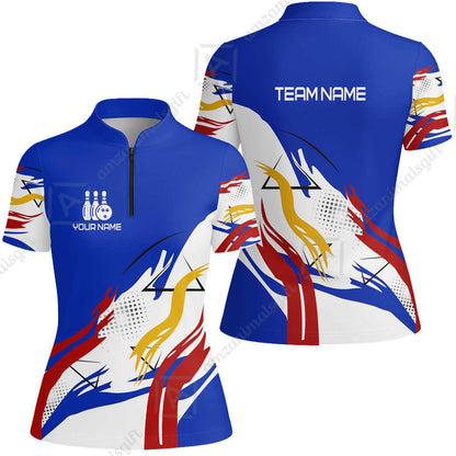 Customize Name, Team Name Bowling Jersey, Bowling Team Jersey Multicolor Polo Quarter-Zip Shirts, Custom Bowling Uniforms Jerseys