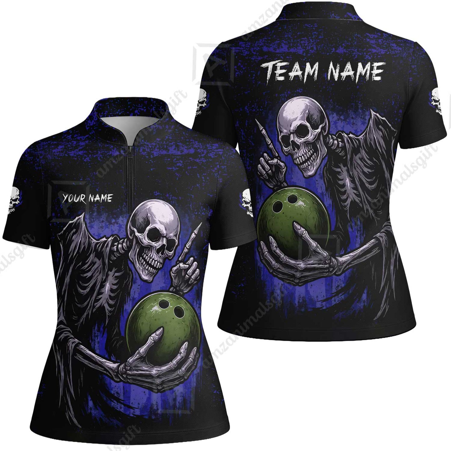 Custom Colorful Skeleton Bowling Team Jerseys Polo Shirts, Bowling uniforms, Bowling Shirts Personalized Name And Team Name