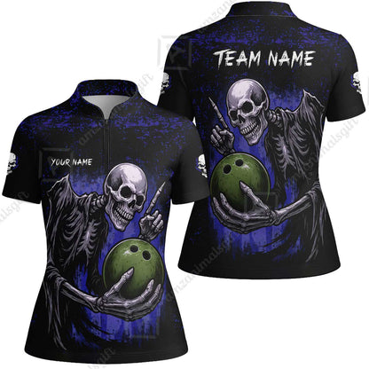 Custom Colorful Skeleton Bowling Team Jerseys Polo Shirts, Bowling uniforms, Bowling Shirts Personalized Name And Team Name