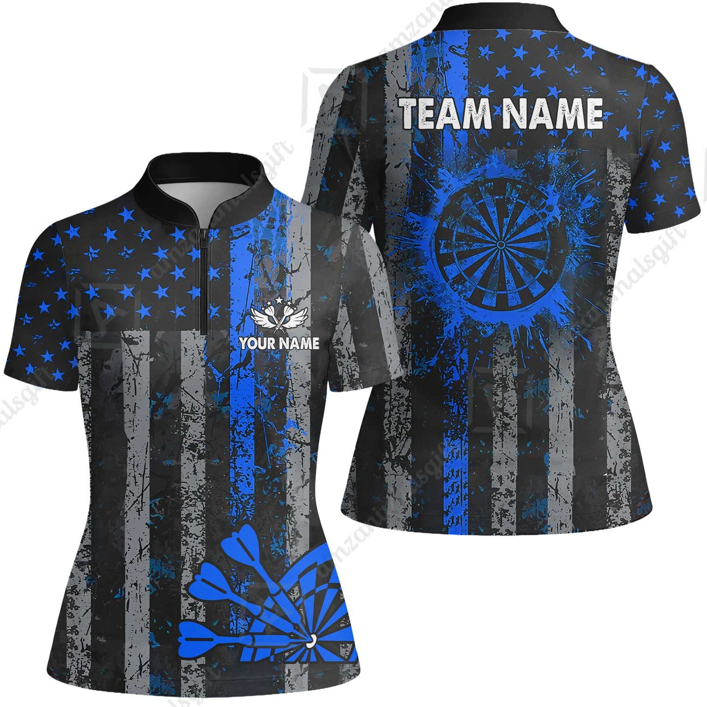 Customized Darts Women Jersey Shirt, Turquoise Grunge US Flag Patriotic Darts Women Jersey Shirt Jersey for Darts Players