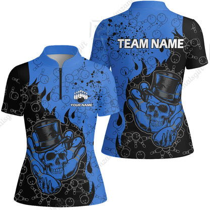 Custom Bowling Team Shirt – Skull Bowling Pattern Multicolor Personalized Jersey Bowling Uniform For League Players