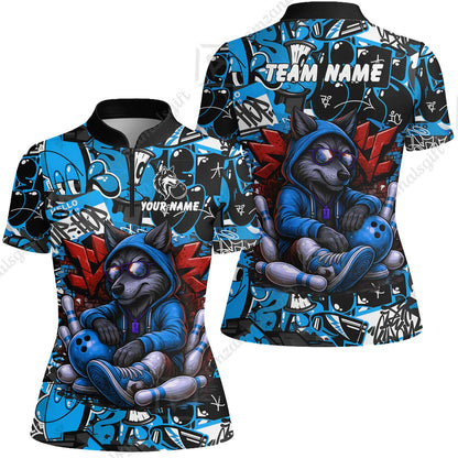 Custom Bowling Jersey Polo Shirt, Badass Wolf Mascot Bowling, Custom Bowling Jersey Team Shirt For Players With Name & Team Name