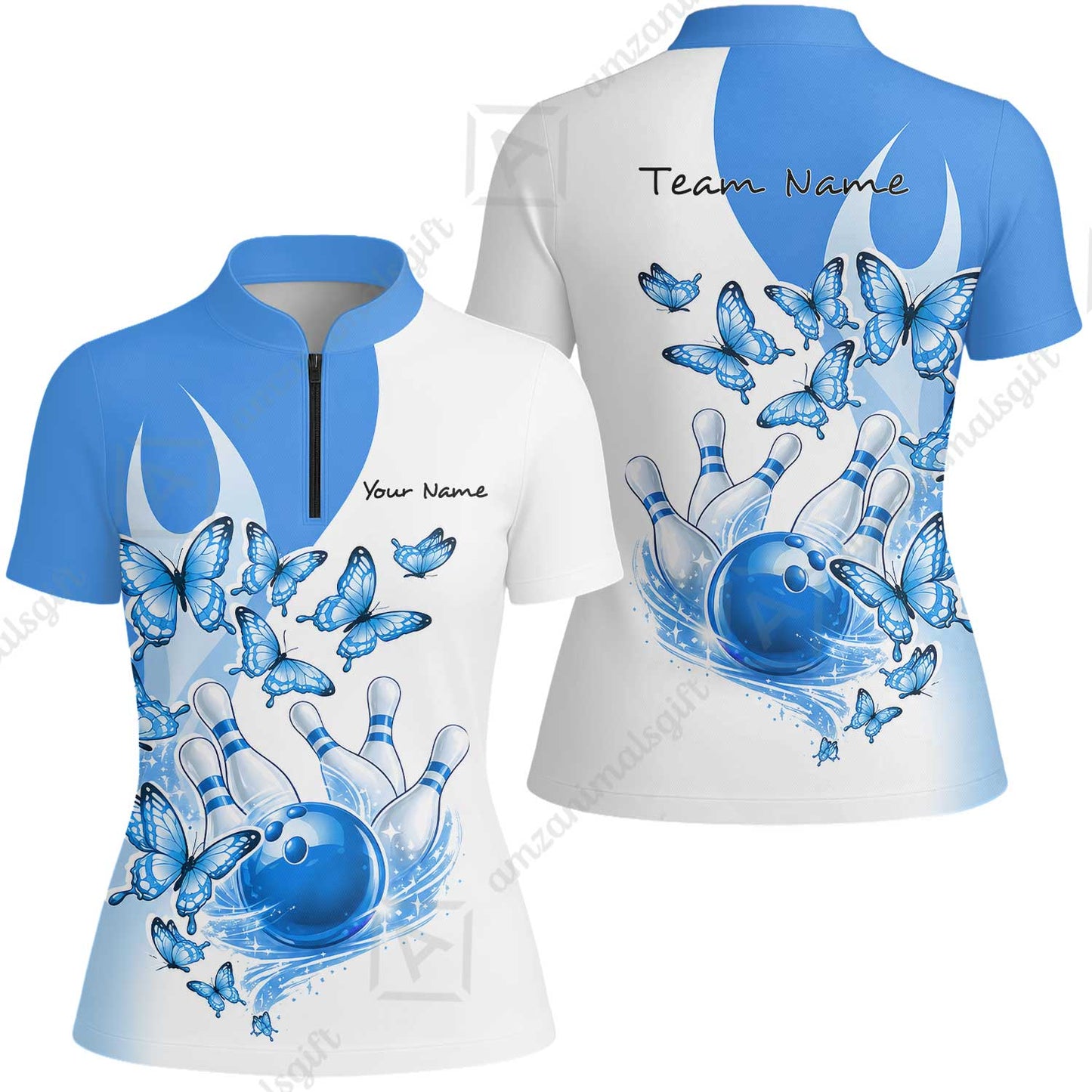 Custom Bowling Jersey Polo Shirt, Butterfly Strike, Personalized Name & Team Name