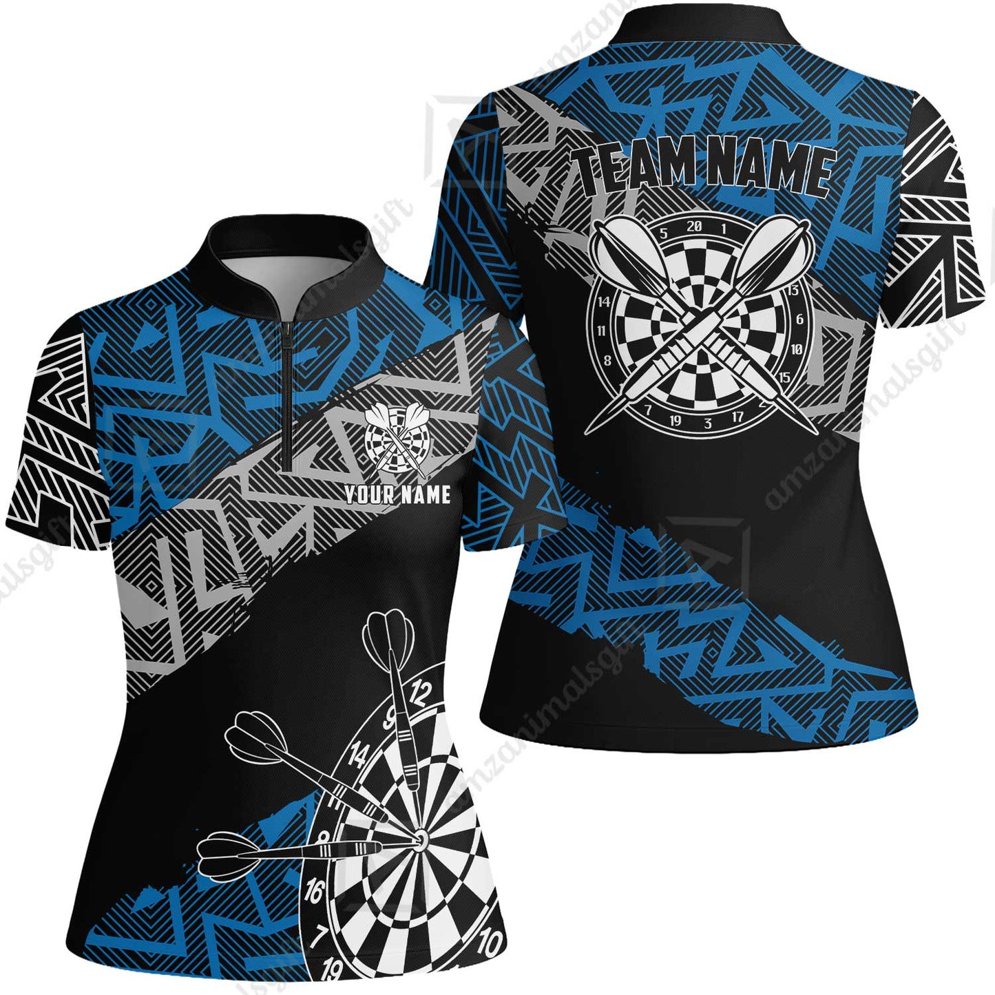 Custom Zig-Zag Pattern Darts Quarter-Zip Polo Shirts,  Custom Darts Team Jerseys Uniform, Personalized Name And Team Name