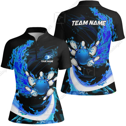 Customized Bowling Polo Team Jerseys, Breath Of Fire Bowling And Pins Multicolor Option Customized Name And Team Name For Bowling Team