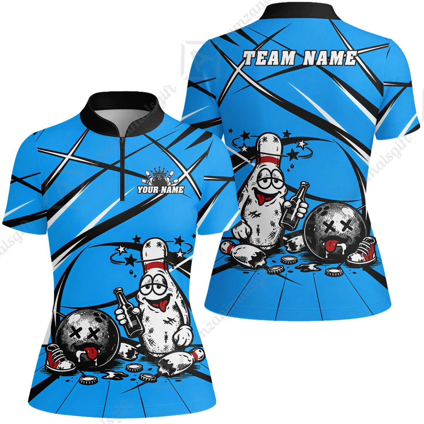 Custom Bowling Jersey Polo Shirt, Drunk Bowling Pin And Ball, Custom Bowling Jersey Team Shirt For Players With Name & Team Name